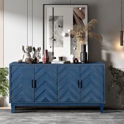 Brand New Sealed Retroy Vintage 4-Door Credenza Cabinet - 60" Navy