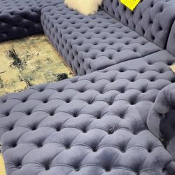 [OM] 🟪 Only $45 initial then take it home 🏡 Brand New  Amora 3 Piece Tufted Sectional With Chaise 