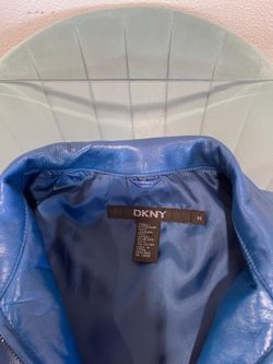 DKNY Blue Leather Jacket Size M