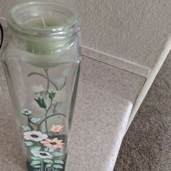 Hand painted glass flower vase and candles