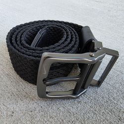 Nike Black Braided Stretch Belt with Metal Buckle Swoosh Logo – 44.5” Length