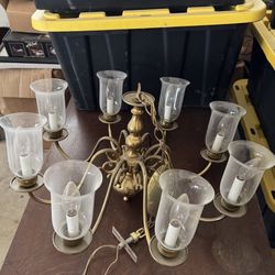 Vintage 8 Shade Brass Chandelier 