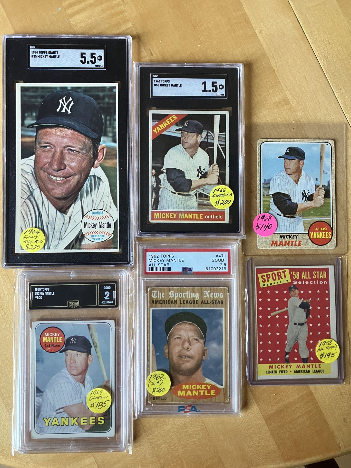 (6) MICKEY MANTLE BASEBALL CARDS * (4) GRADED