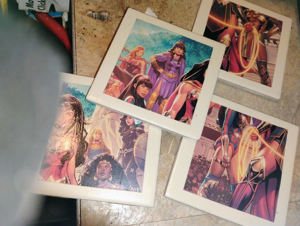 DC Comic Coasters Has Shera And Captain America Or Sonething