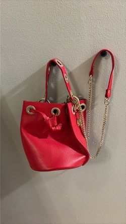 Red Leather Mini Bucket Bag