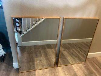 Set of 2 natural wood Thin Frame Wall Mirrors