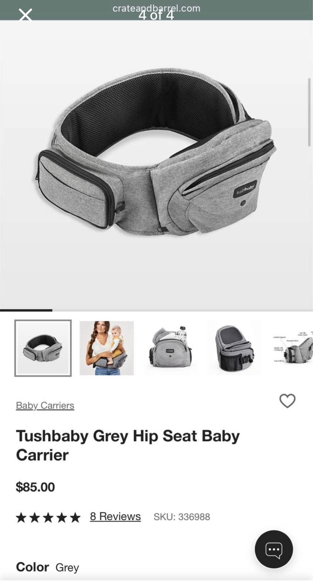 Tushbaby Grey Hip Seat Baby Carrier