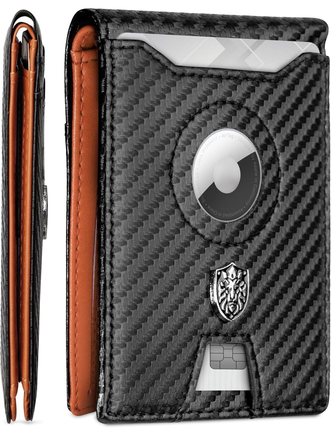 Slim Wallet with AirTag Holder Minimalist AirTag Wallet - Bifold AirTag Wallet Men with 10 Credit Card Slots, 1 Transparent ID Window - Mens Wallet wi