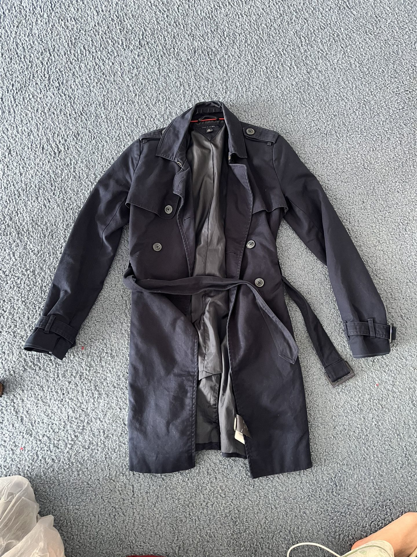 Tommy Hilfiger Navy Double-Breasted Belted Trench Coat