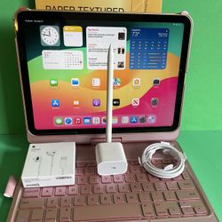 256gb Apple IPad 10th Generation (10.9” Liquid Retina / Latest 2022 ) with pen, keyboard, case & Accessories (warranty 04/2025)