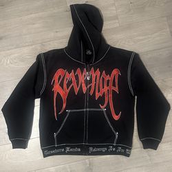 Revenge XXXTentacion Kill Zip Up Hoodie Fully Embroidered Black RED Size Large