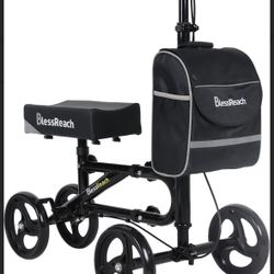 Knee Scooter Steerable Knee Walker for Foot Injuries Compact Crutch Alternative with Dual Braking System (Black)