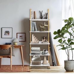 
New 5 Tier Ladder Bookshelf, white and Gold Set of 2