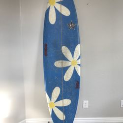 7’ Surfboard Quad Blue White Yellow Daisy  Girls Surf Board