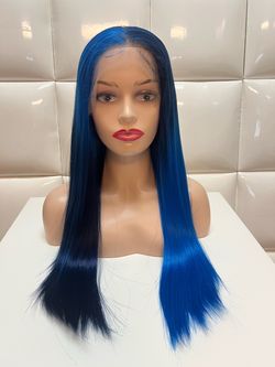 Synthetic Lace Front Wig-long straight blue hair-cosplay-costume-dress up-New $50-peluca azul larga lacia