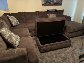 Brown Sectional Sofa with Storage Ottoman