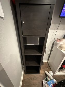 black shelf with door