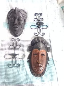 2 African Mask 2 Candle Holder 