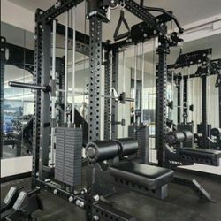 NEW Squat Rack Smith Machine Functional Trainer Cable Cross Over  Adjustable Bench Press 45lb Barbell Bumper Plates Home Gym 