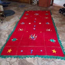 Giant Handmade Vintage Tablecloth Christmas  Gorgeous 