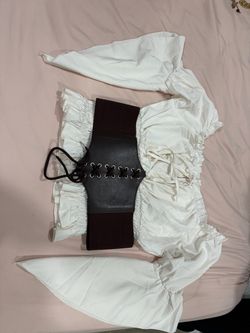 White Ruffle Blouse with Corset Belt size L