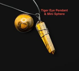 Tiger Eye Genuine Stone Mini Sphere & Pendant Necklace 2pcs