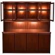 Stunning Linneberg Danish modern rosewood mid-century credenza with lighted glass hutch