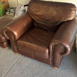 Leather Armchair With Matching Footstool