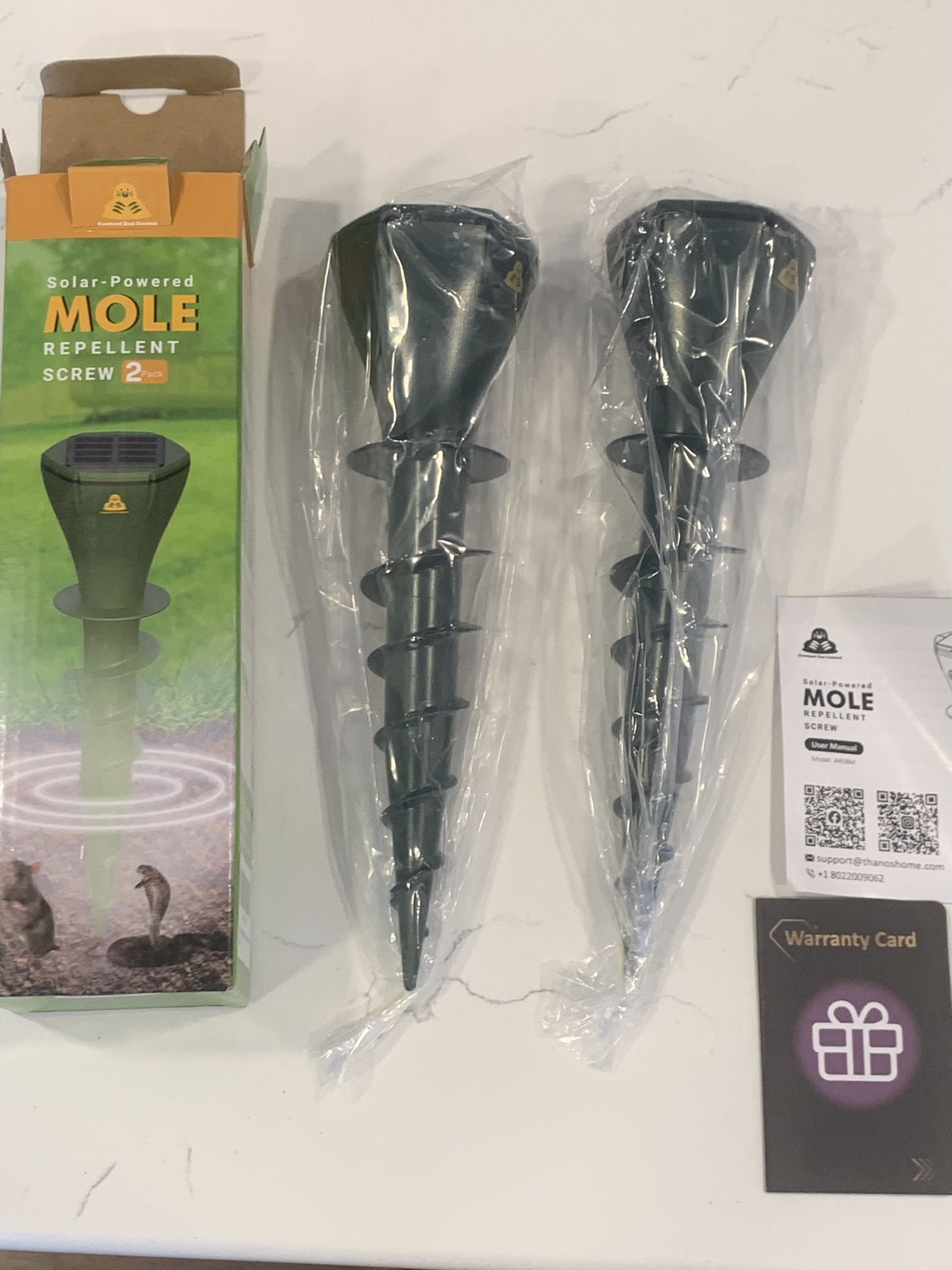 Solar Powered Mole & Vole Chaser Repellant For Lawn. 2 Pack. NEW
