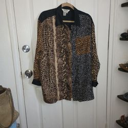 Vintage Alison Silk Blouse.Animal Print.Tiger Print Size1X.Only The Blouse