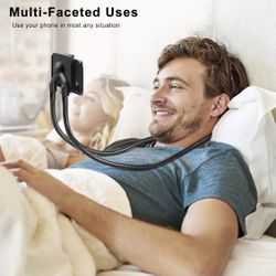 Universal Smart Mobile Phone Stand,Hanging on Neck Cell Phone Mount Holder, Flexible Lazy Bracket DIY Free Rotating for Multiple Functions (Black)