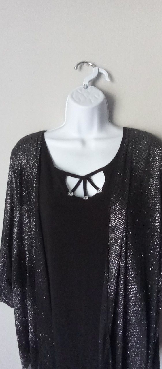 Black blouse with Glitter ,veil fabric on sleeves in size xL/1xL