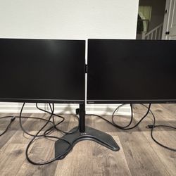 2 Lenovo 24” Monitors With Desktop Stand And Cables 