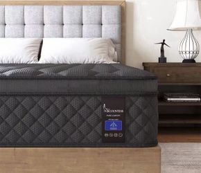 12 Inch Medium Mattress Black Euro Top for Back & Lumbar Support, 100 Night Trial, Individual Pocket Spring Bed for Motion Isolation & Pressure Relief