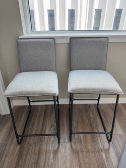 Set of 2 Gray Upholstered Counter Stools