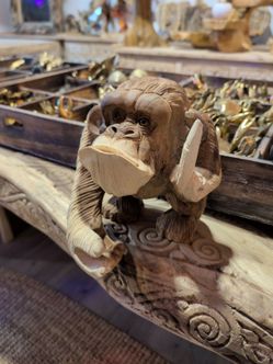 Hand-Carved Wooden Monkey Figurine