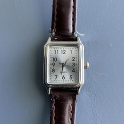 Women's Quartz Watch Silver 19mm Case Brown Petite Band- New Battery