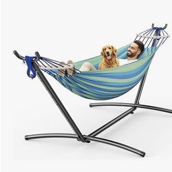 Double Hammock, Heavy Duty Portable, 500 lb Weight Capacity, Perfect for Both Indoors and Outdoors, 2 Person Hammock with Carrying Bag, Wide Blue