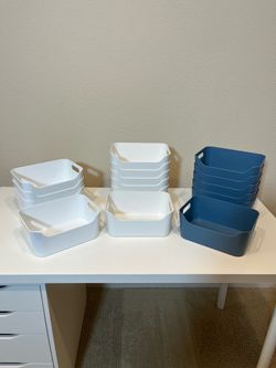 16x IKEA UPPDATERA Small Storage Bins Matte and Glossy White, Blue