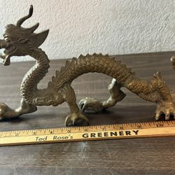 Vintage MCM Chinese Heavy Solid Brass Dragon Statue 12" Fantasy Decor Retro 