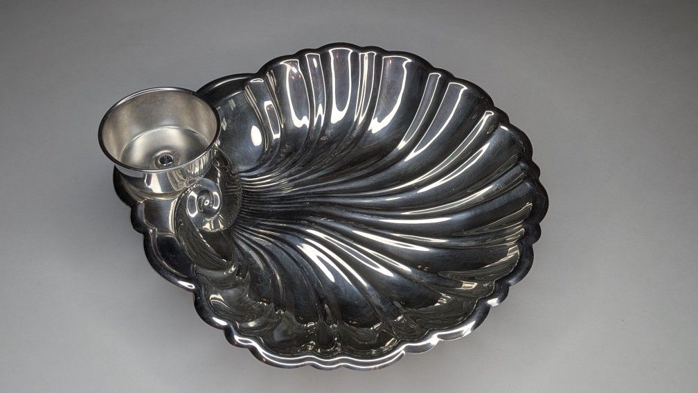 Vintage Mid-century Modern Silver Plate Hors D'oeuvre Serving Plate Platter Shell Bowl 10X11