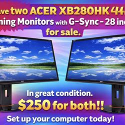 Acer 280HBHK 4K Computer Monitors Two Available!!