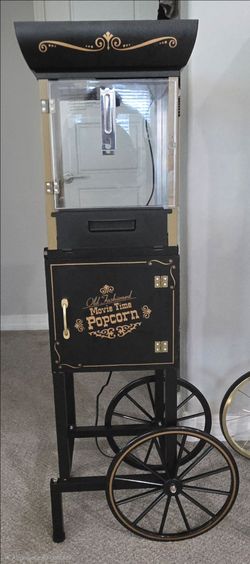 Old Fashioned Movie Time Popcorn Machine with Cart