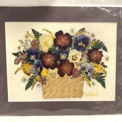 Vtg Pressed Flower Art Photo Print By Marilyn Enochs Matted in Dusty Purple 11 x 14 -Ready to Frame   Pressed Flower Pictures