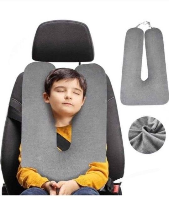 NEW! U-shaped Travel Pillow for Car or Airplane (Gray cover) 18"x28" ALL AGES