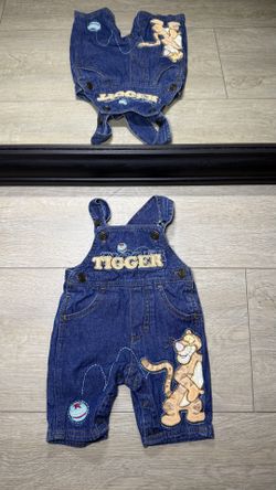 Y2K 2000s Toddlers Disney Winnie The Pooh Tigger Embroidered Romper Overalls
