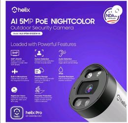 HELIX 5MP Outdoor IP Security PoE Camera, Human Detection, NDAA Compliant, IP Surveillance Bullet, 2-Way Audio, Support 256GB MicroSD, 98ft Night Colo
