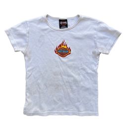 Vintage Y2K Harley Davidson Flame Logo Shirt Size Medium
