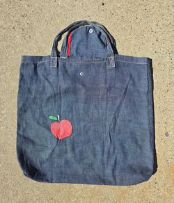 Vintage Denim Tote Bag w/ Zippered Pocket