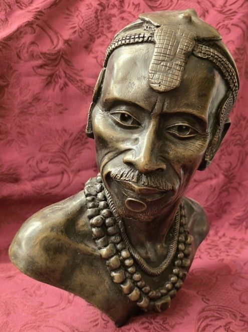 African Man Bust Statue "Heavy" Felted Bottom 12" Tall